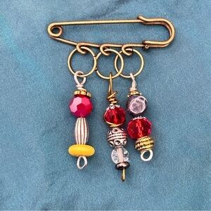 Collage Brooch Multi Charm Beads Dangle Safety Pin, Kilt Handmade OOAK 4370